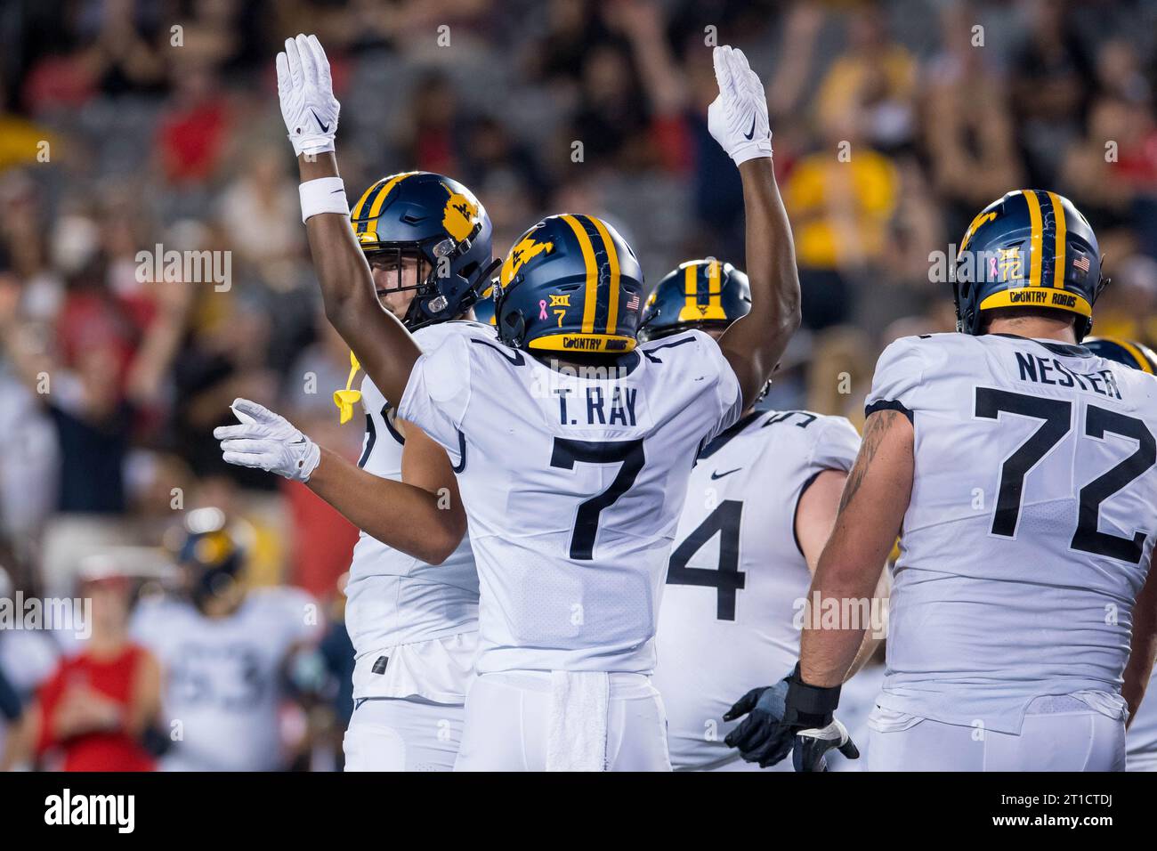 Houston, TX, USA. 12th Oct, 2023. West Virginia Mountaineers wide ...