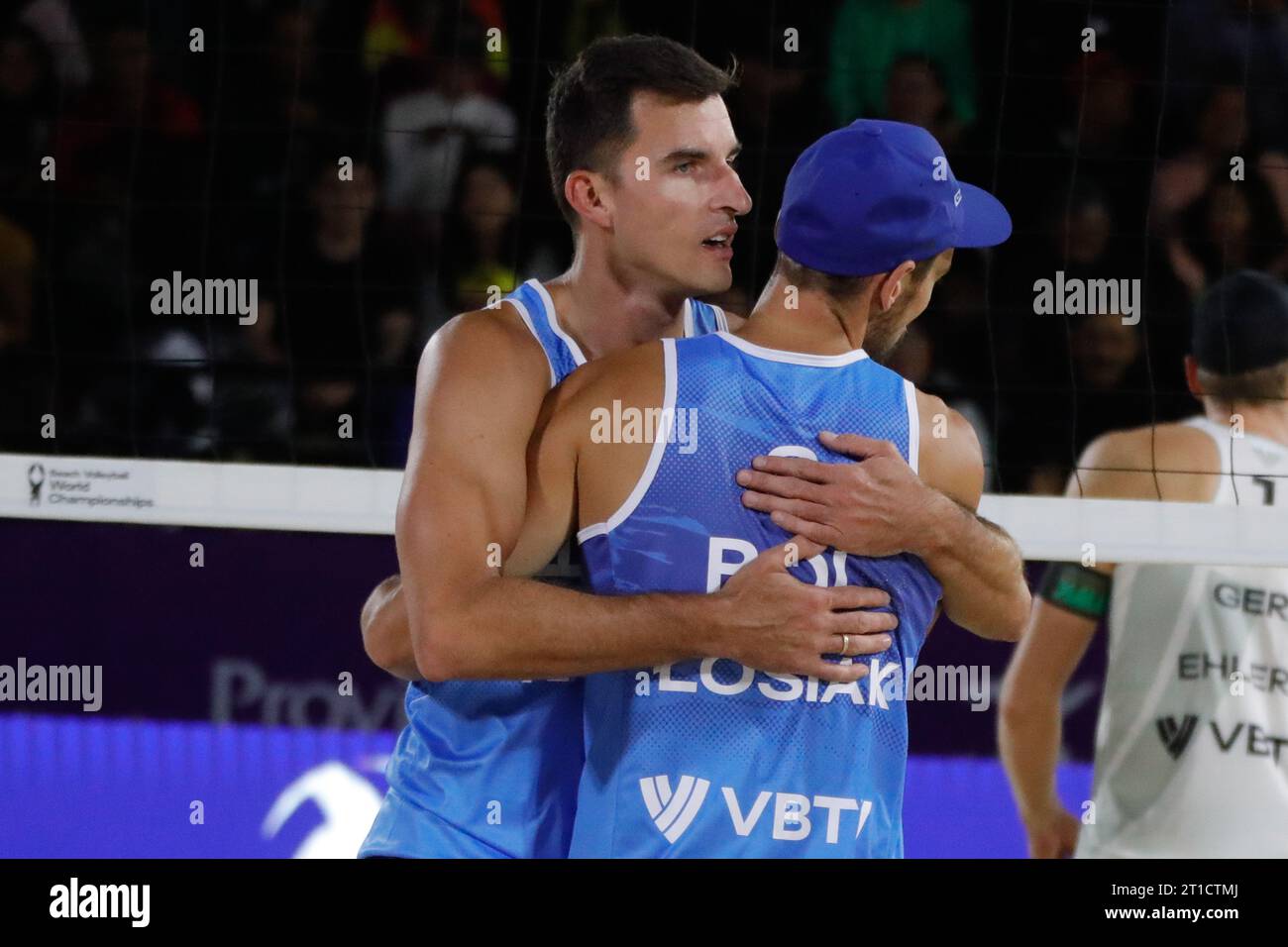 Tlaxcala, Mexico. 12th Oct, 2023. Bartosz Losiak (R) and Michal Bryl of Poland compite against team Germany during the Beach Volleyball World Cup Women's Quarterfinals between USA and Latvia. on October 12, 2023 in Tlaxcala, Mexico. (Credit Image: © Essene Hernandez/eyepix via ZUMA Press Wire) EDITORIAL USAGE ONLY! Not for Commercial USAGE! Stock Photo