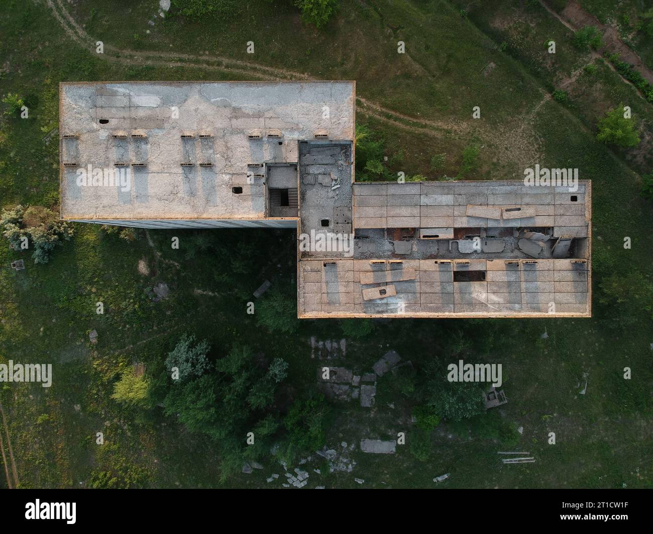 Abandoned construction site of residential building. drone photo Stock ...