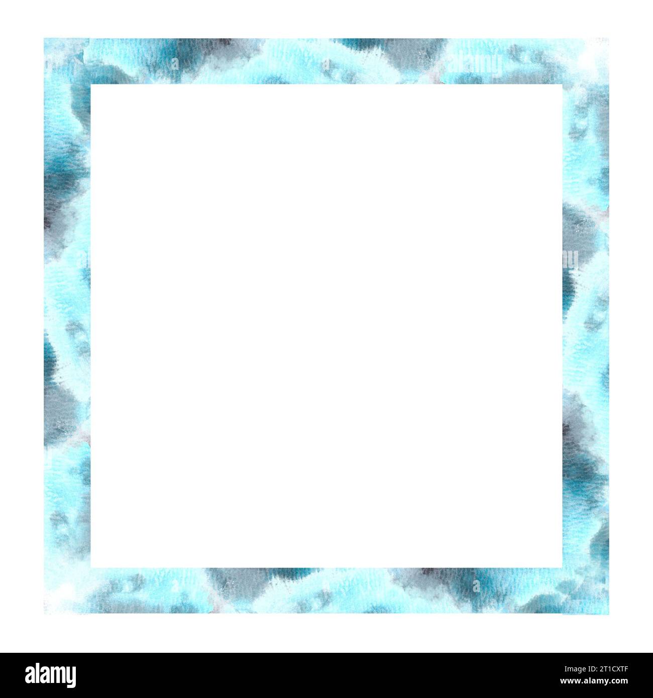 Watercolor square abstract frame with grey and turquoise stains ...