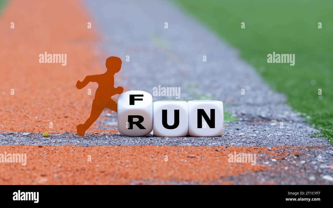 Figure of a runner next to the words 'fun' and 'run'. Stock Photo