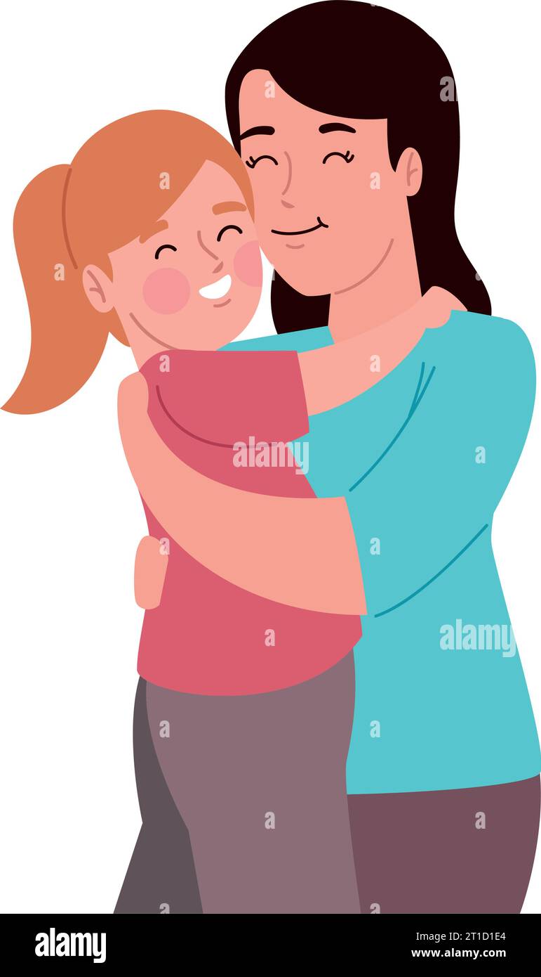 Mother Hugging Daughter Cartoon Stock Vector Image And Art Alamy