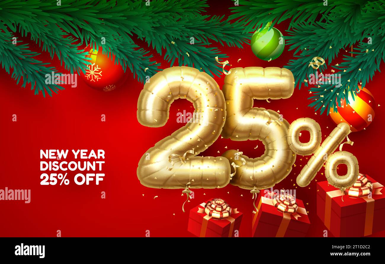 Merry Christmas, Sale 25 Off Ballon Number On The Red Background ...