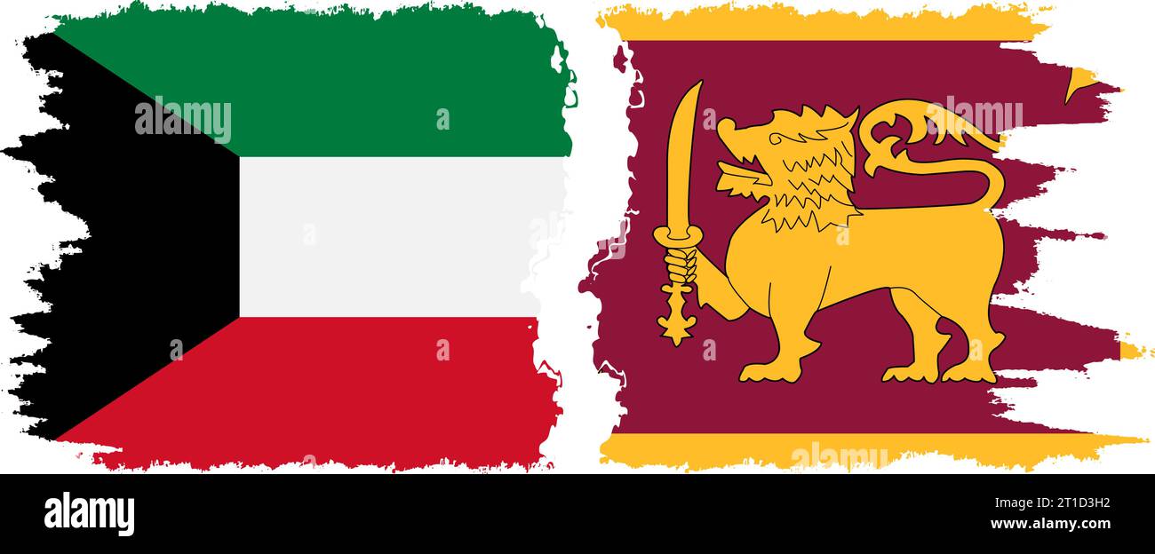 Sri Lanka and Kuwait grunge flags connection, vector Stock Vector