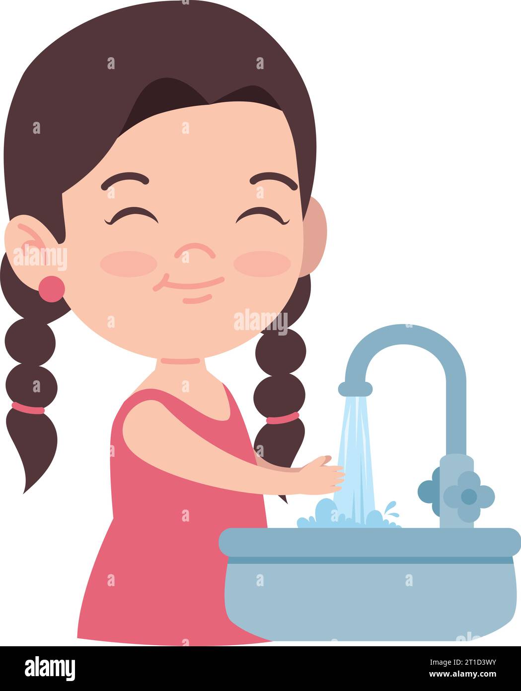 girl washing hands in sink Stock Vector