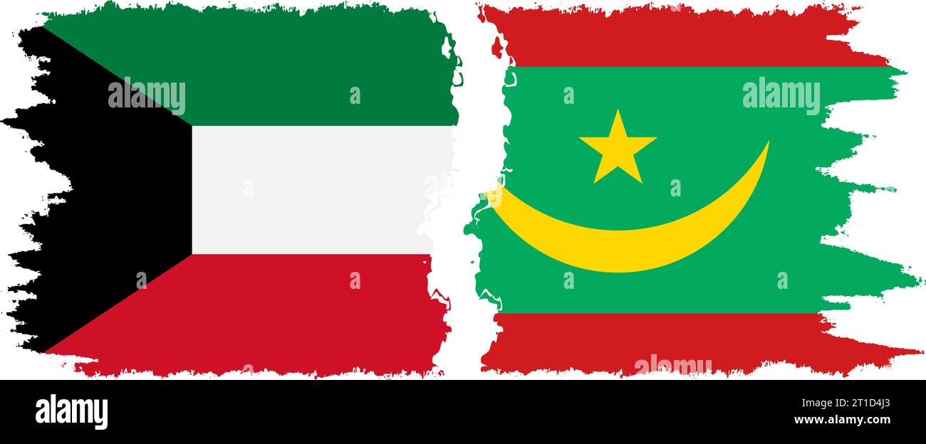 Mauritania and Kuwait grunge flags connection, vector Stock Vector