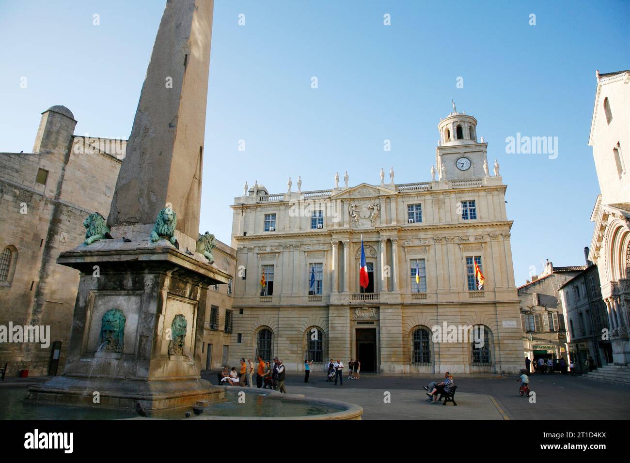 Place de Republic, hotel de Ville, Arles, Provence, France. Stock Photo