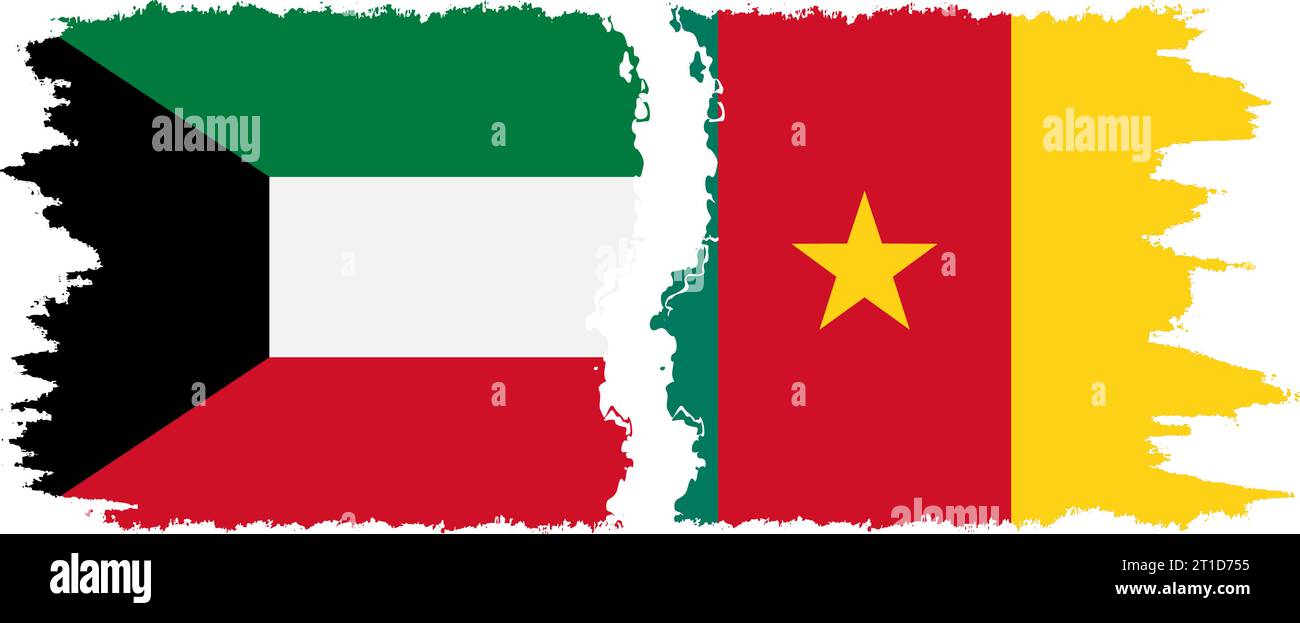 Cameroon and Kuwait grunge flags connection, vector Stock Vector