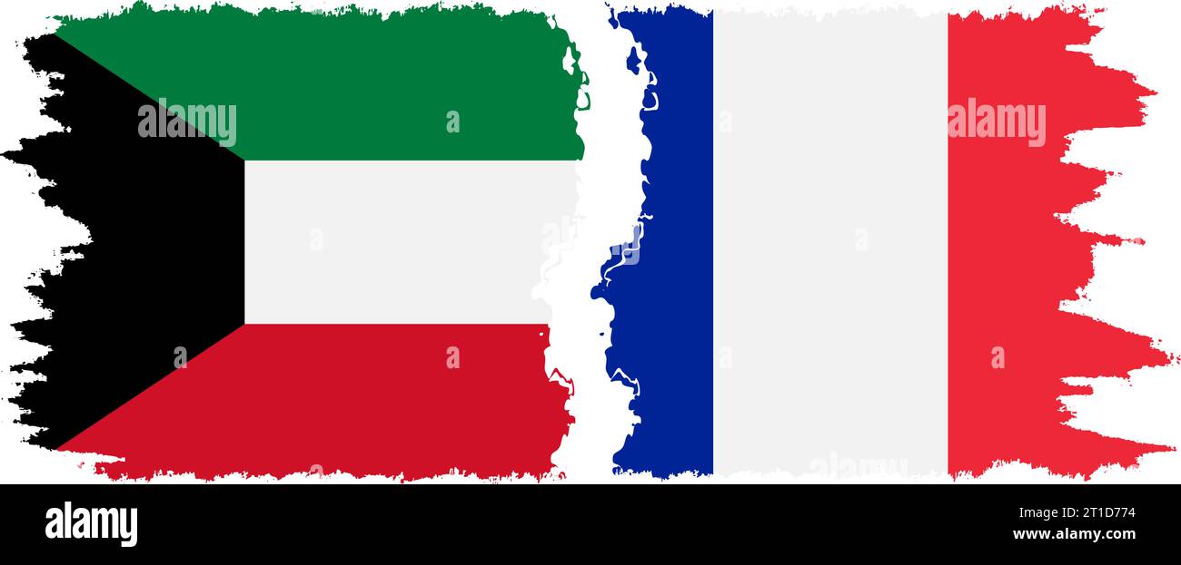 France and Kuwait grunge flags connection, vector Stock Vector