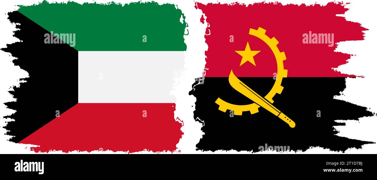 Angola and Kuwait grunge flags connection, vector Stock Vector