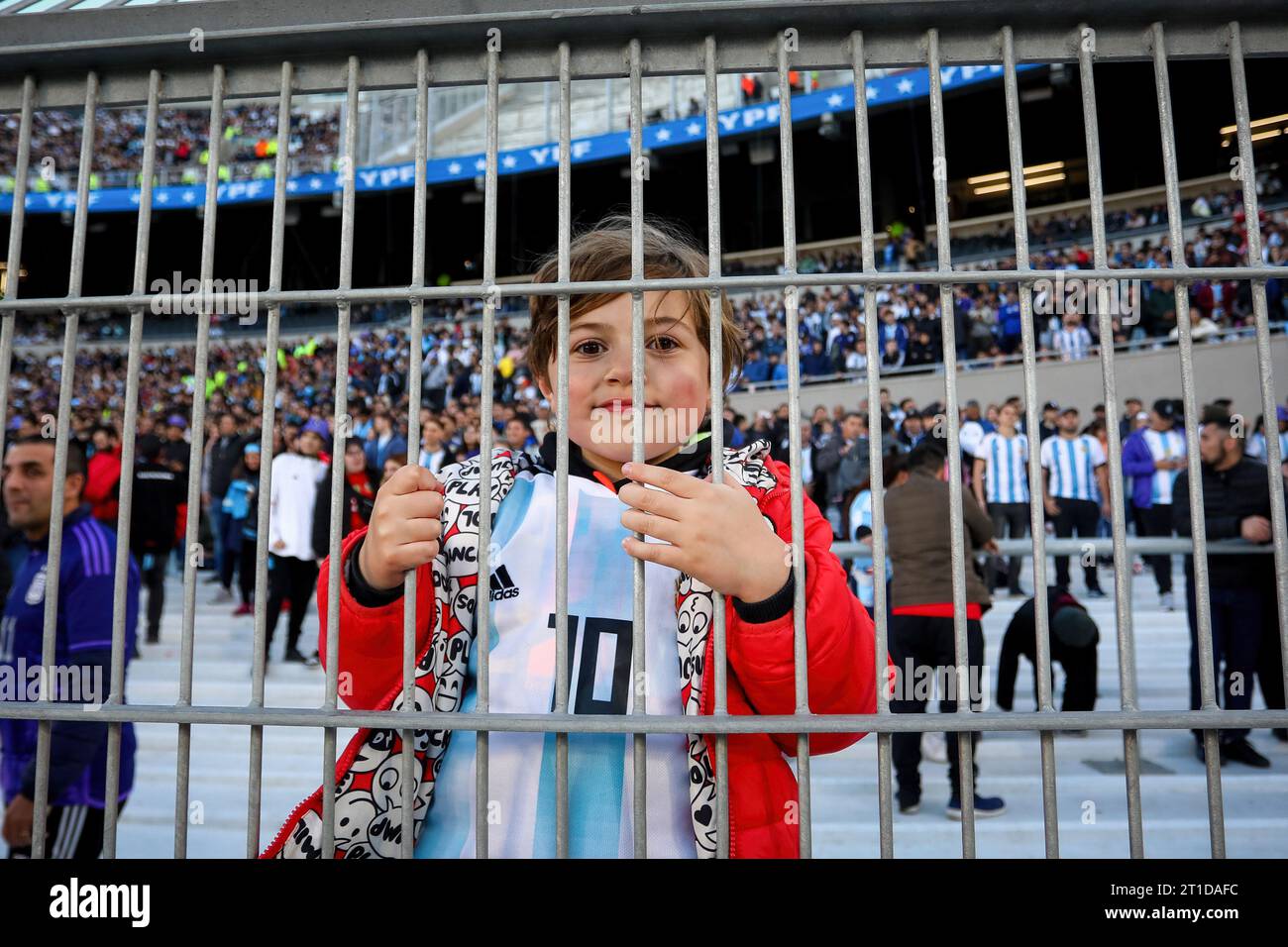 Argentina child fan seen before the match between Argentina and Paraguay as part of FIFA World Cup 2026 Qualifier at Estadio Monumental Antonio Vespucio Liberti. Final score; Argentina 1 - 0 Paraguay (Photo by Roberto Tuero / SOPA Images/Sipa USA) Stock Photo
