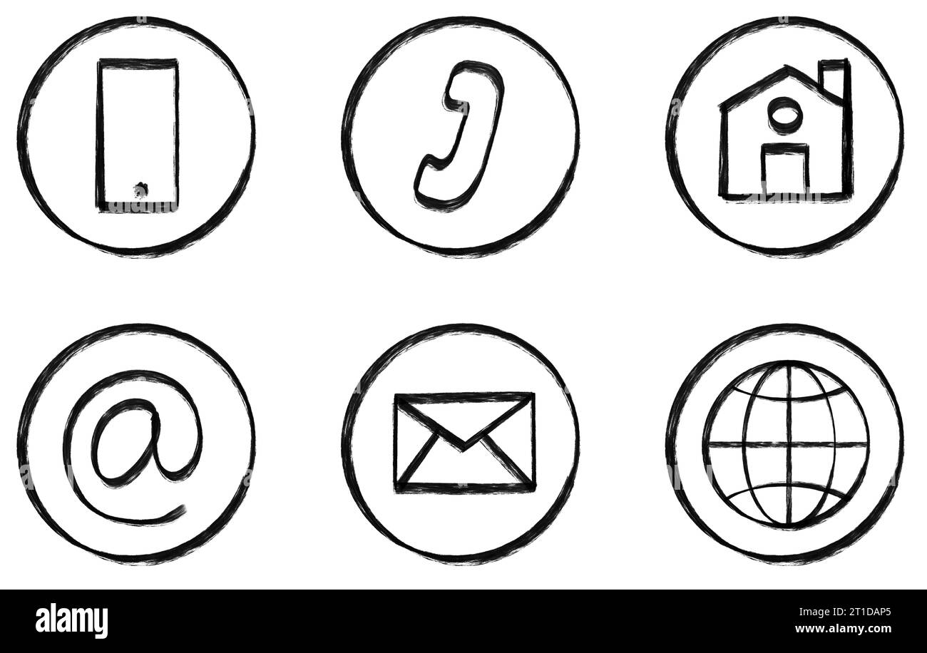 Icon set business contact us doodle hand drawn stock photo alamy