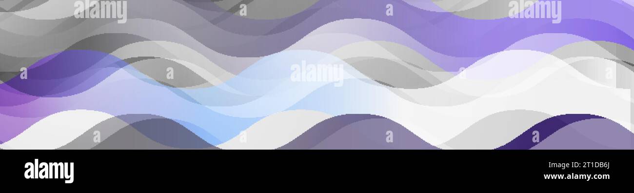 Grey violet geometric wavy stripes abstract tech banner design. Vector background Stock Vector