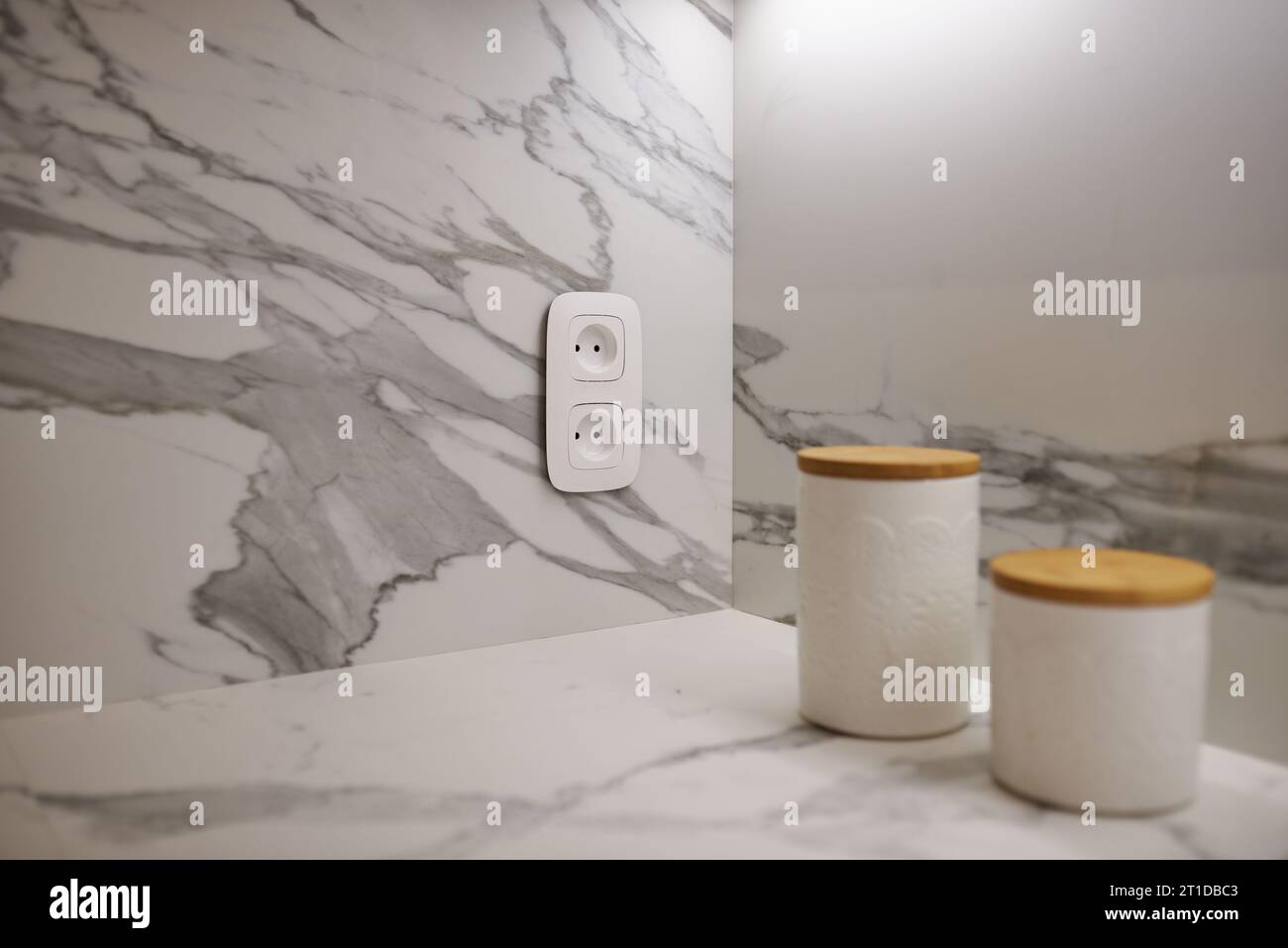 sockets in a modern bathroom, no people Stock Photo Alamy