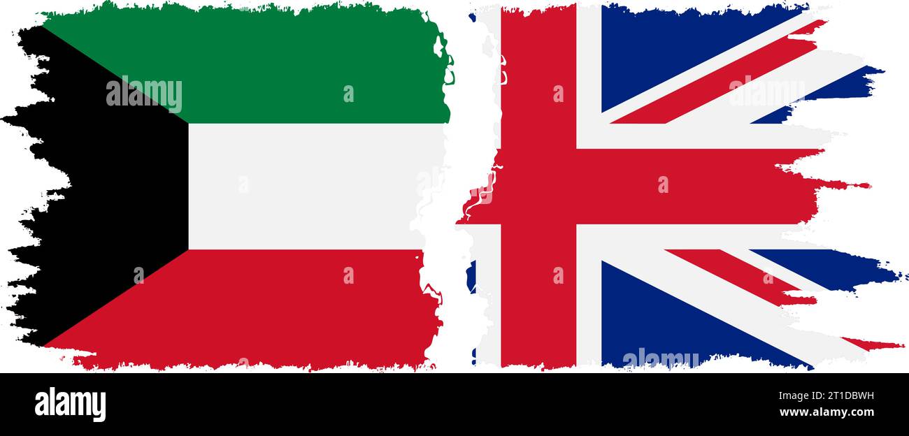 UK and Kuwait grunge flags connection, vector Stock Vector