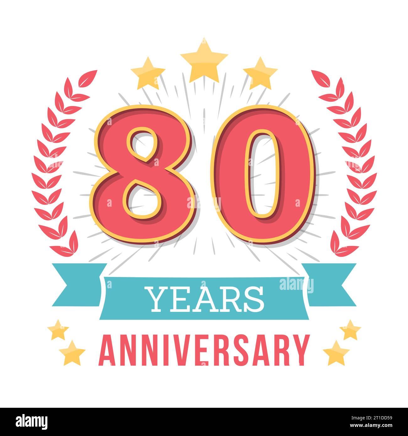 80 Years anniversary emblem with ribbon, laurel wreath and stars