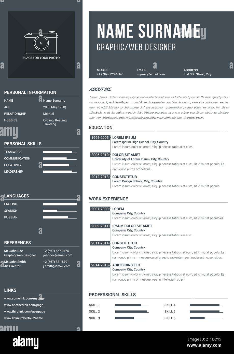 Modern a4 one page resume template - Modern A4 One Page Resume Template With Timelines For Education And Work Experience Vector Eps10 Illustration 2T1DDY5 