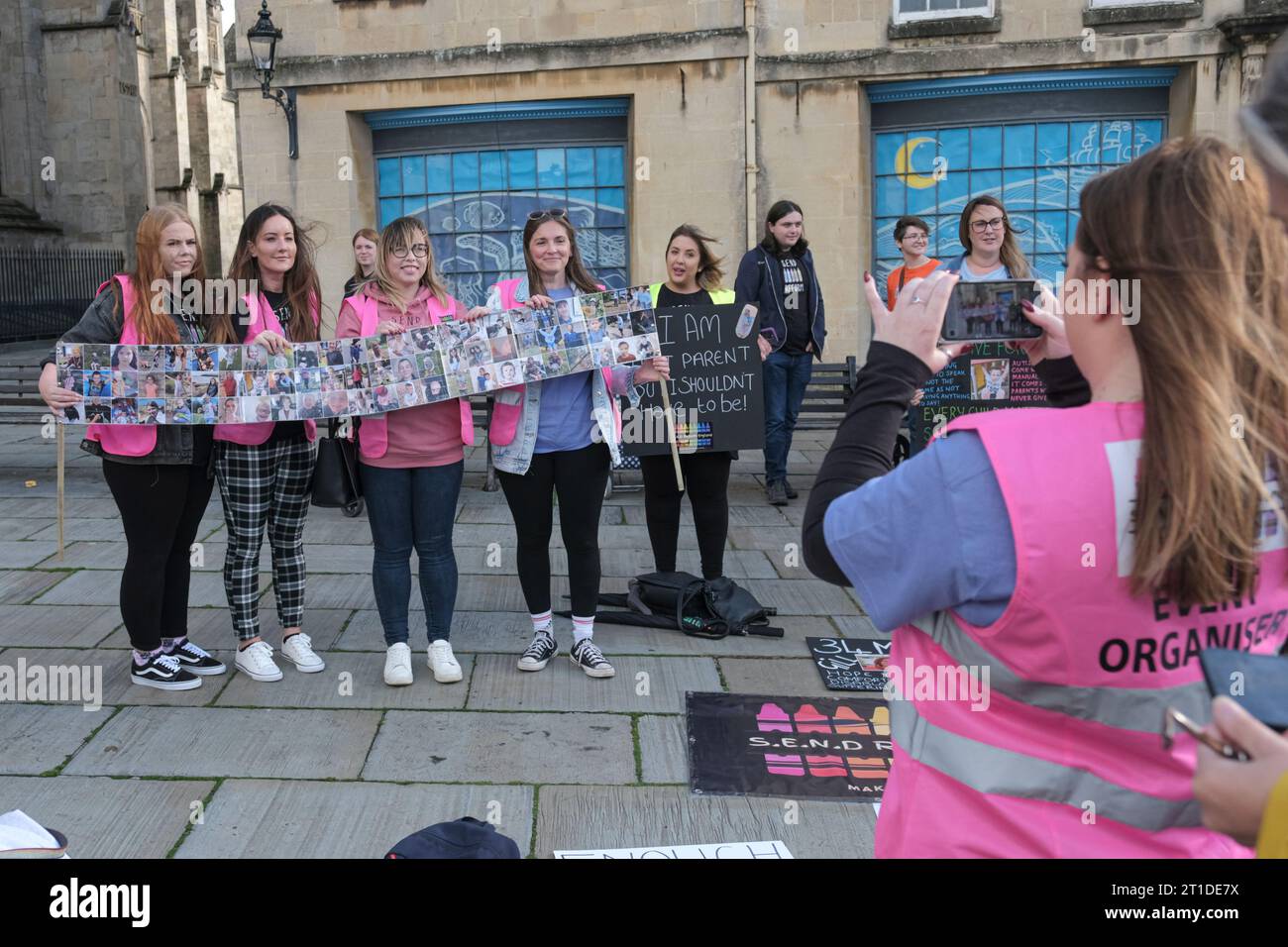 Bath, UK. 13th Oct, 2023. Parents stage a peaceful protest in Bath. They want a reform of the provision of help for children with special educational needs. The event is organised by S.E.N.D Reform Britain who say that vulnerable children are being failed by the system. Credit: JMF News/Alamy Live News Stock Photo