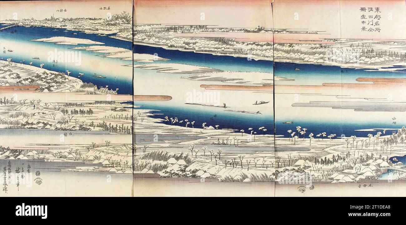 The Sumida River in Snow, c1832-34. From Famous Places in the Eastern Capital. Stock Photo