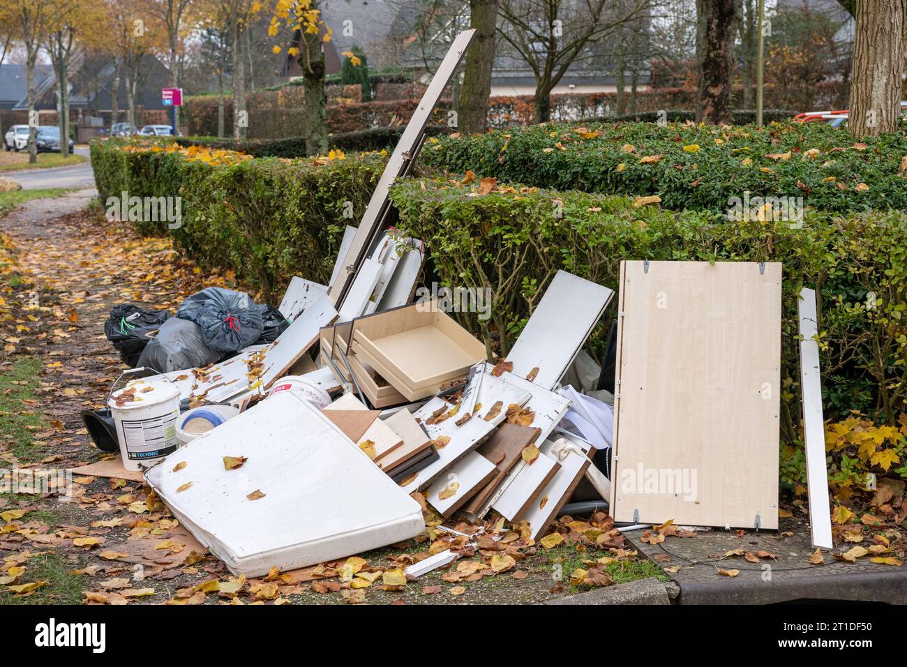 Rouen (north-western France): illegal dumping of construction waste on the public highway Stock Photo