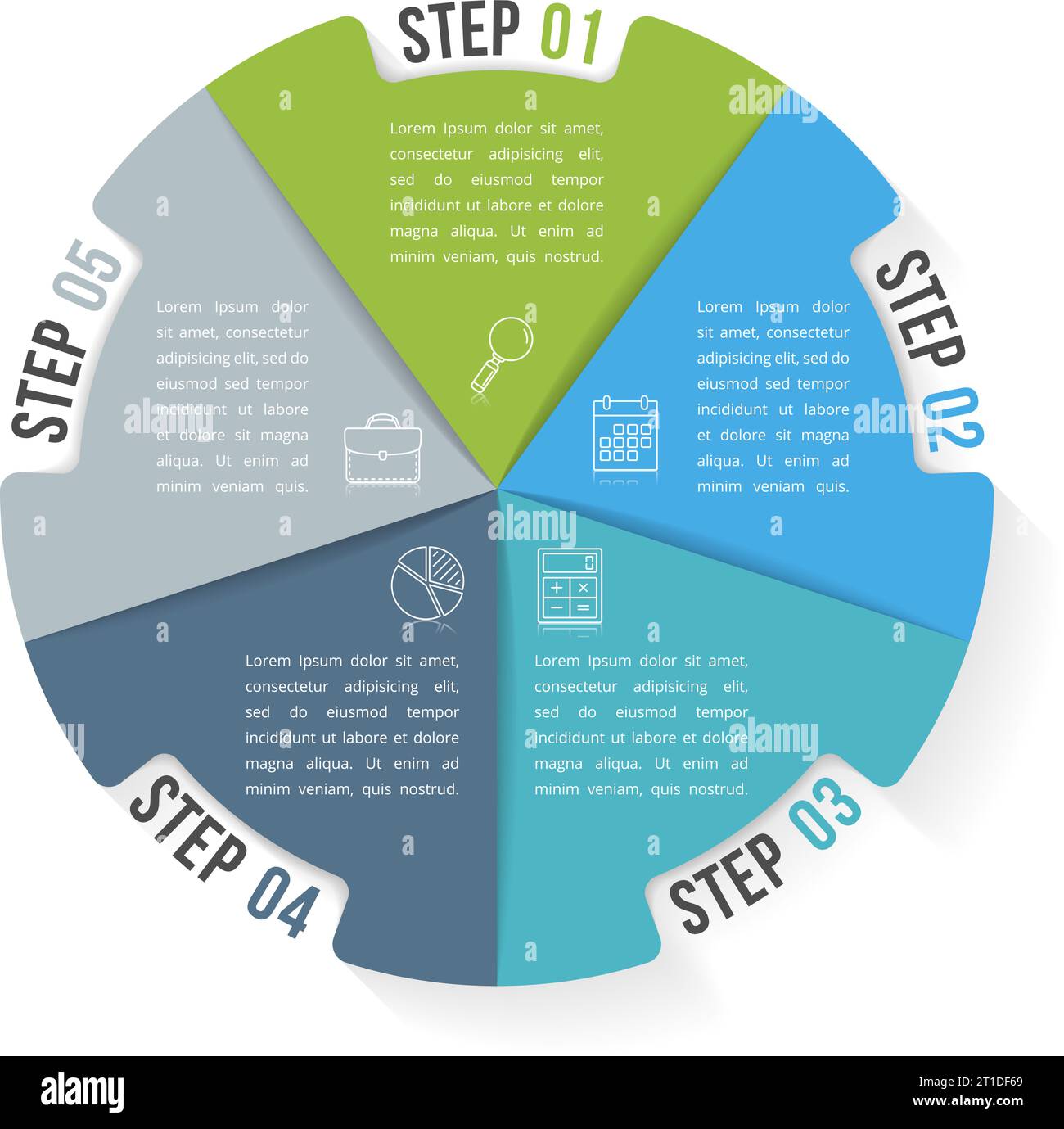 Circle infographic template with five elements, steps or options ...