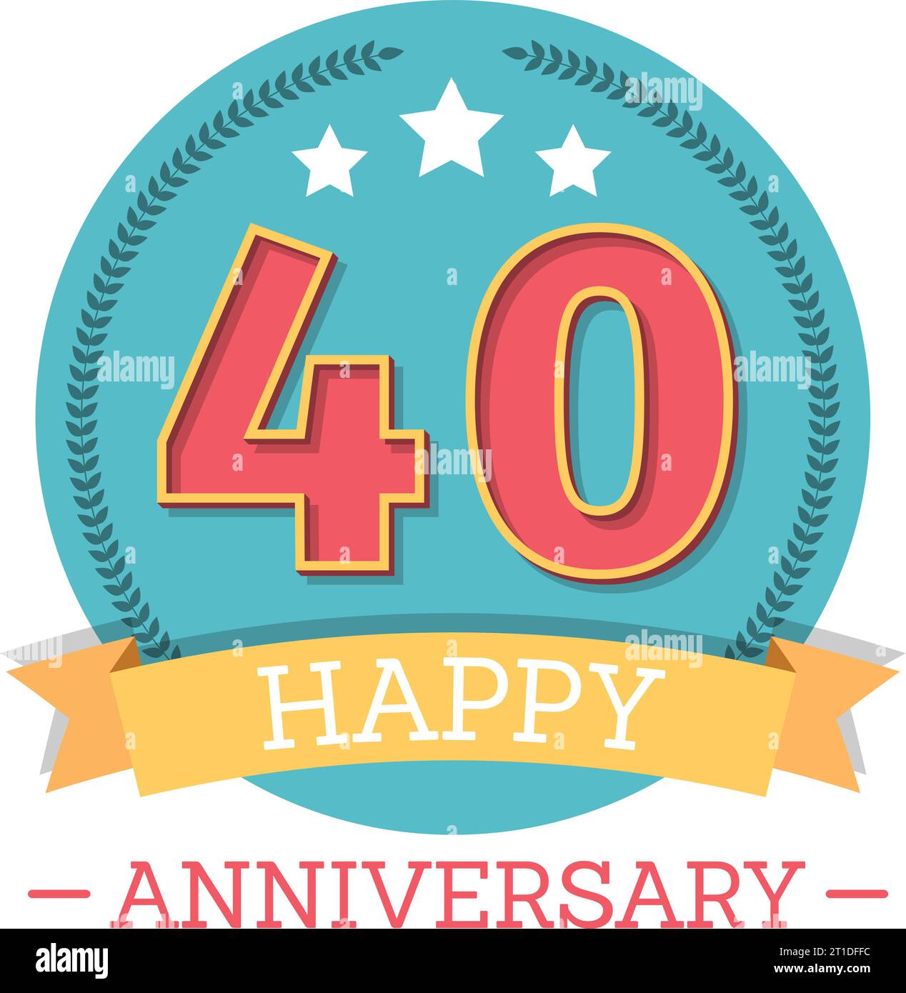 40 Years anniversary emblem with ribbon, stars and laurel wreath ...