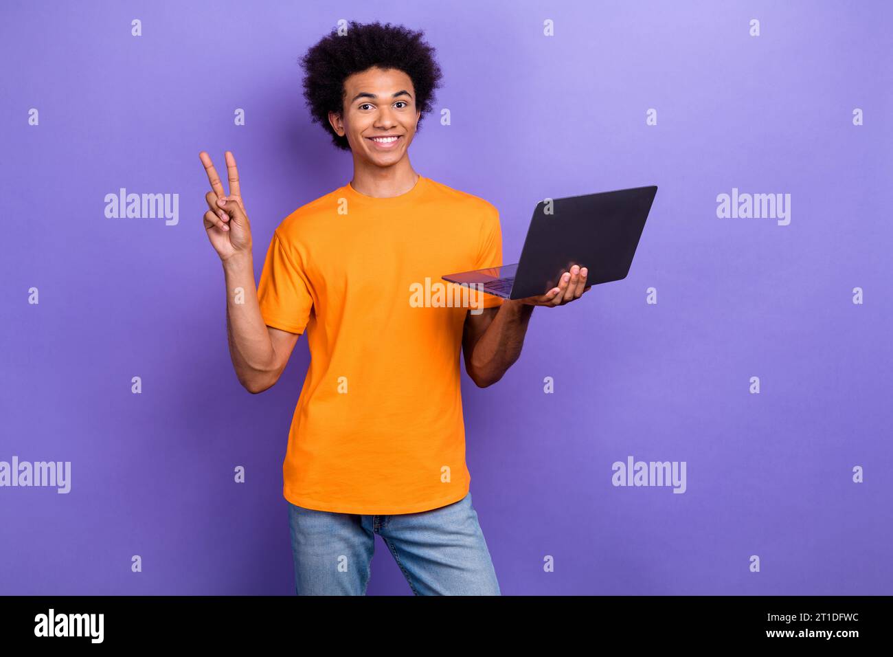 Developer Purple Portrait of cheerful guy laptop programmer office member programmer ...
