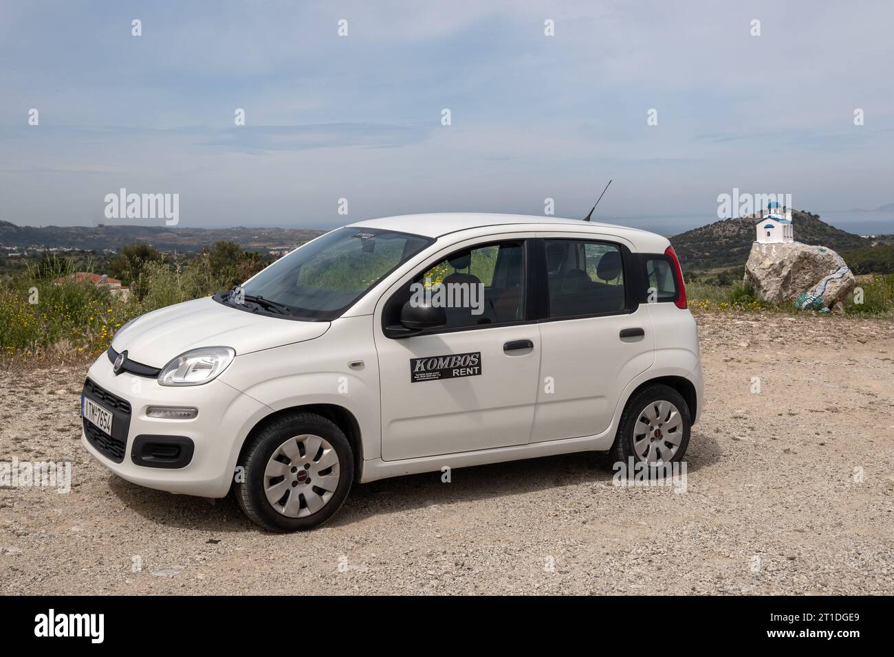 Kos, Greece - May 9, 2023: Fiat Panda parked on gravel road on the island of Kos in Greece Stock Photo