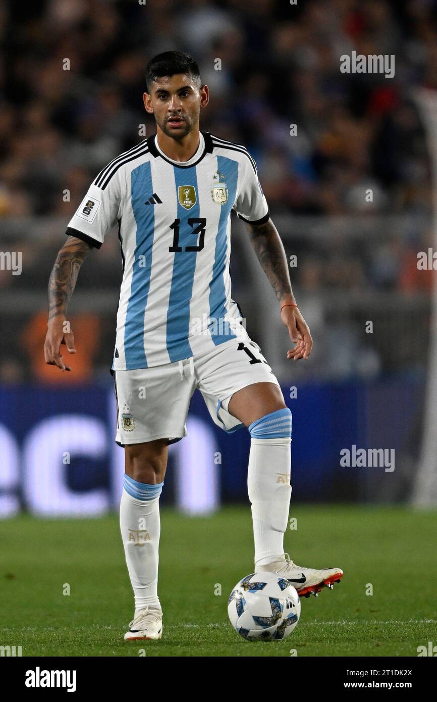 BUENOS AIRES, ARGENTINA - OCTOBER 12: Cristian Romeroof Argentina during the FIFA World Cup 2026 Qualifier match between Argentina and Paraguay at Est Stock Photo