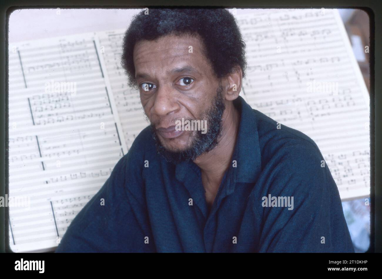 Posed portrait of jazz violinist & composer Leroy Jenkins in his