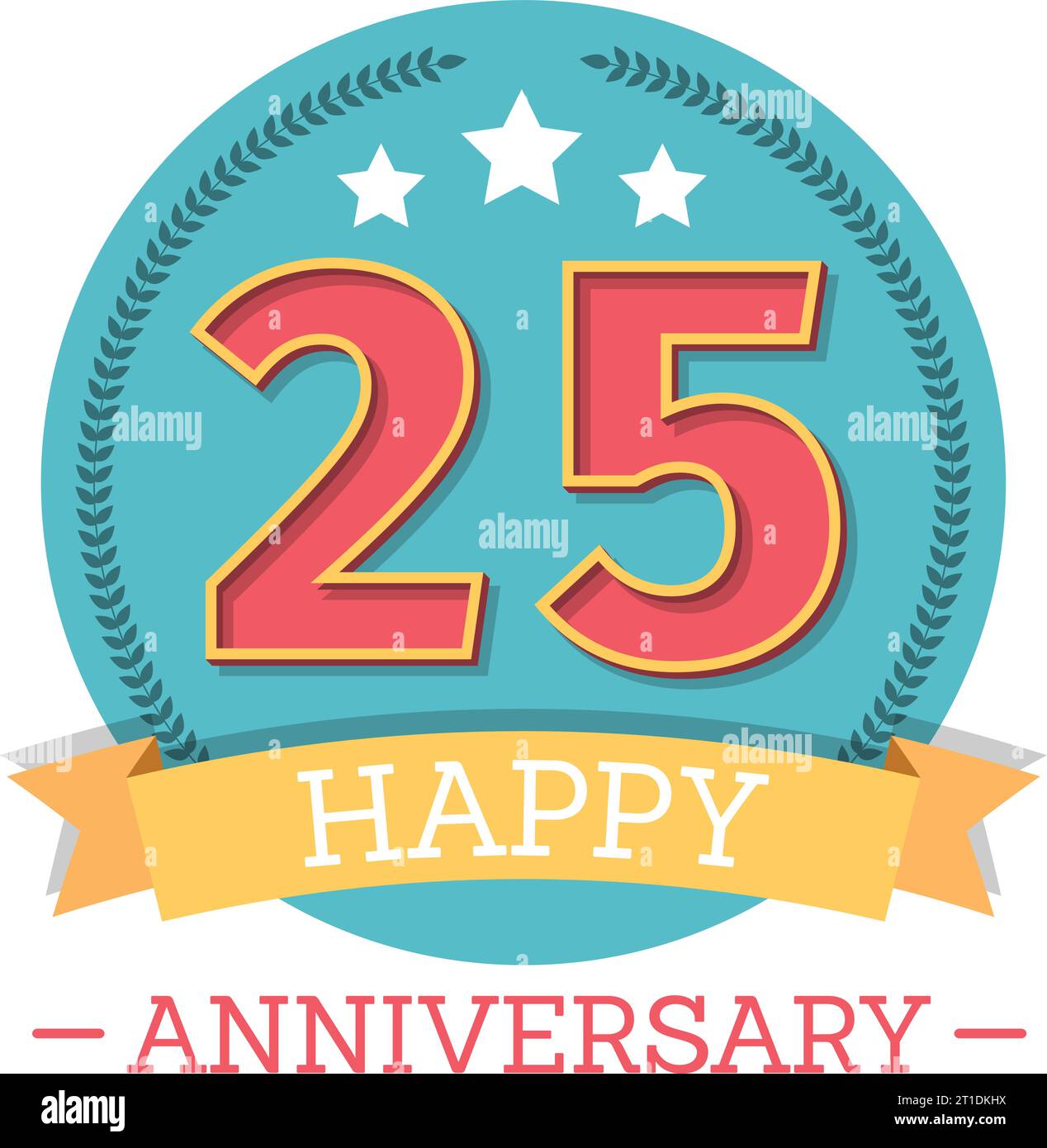 25 Years anniversary emblem with ribbon, stars and laurel wreath