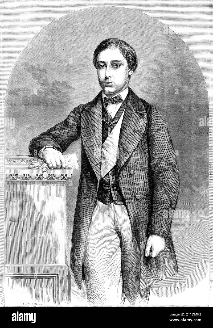 His Royal Highness the Prince of Wales - from a photograph by John Watkins, 1860. The future King Edward VII visited Canada and the USA. Letter from the US President to the Prince's mother: 'Washington, June 4, 1860. To her Majesty Queen Victoria, I have learned from the public journals that the Prince of Wales is about to visit your Majesty's North American dominions [ie Canada]. Should it be the intention of his Royal Highness to extend his visit to the United States I need not say how happy I should be to give him a cordial welcome to Washington. You may be well assured that everywhere in t Stock Photo