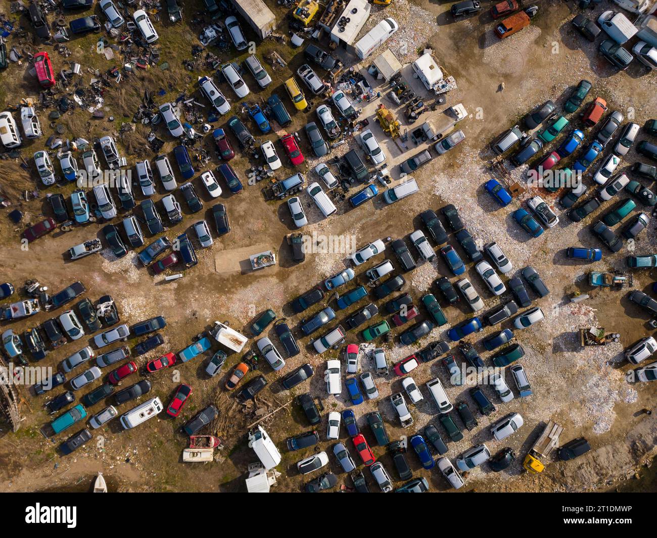 Aerial top view of the big car dump Stock Photo
