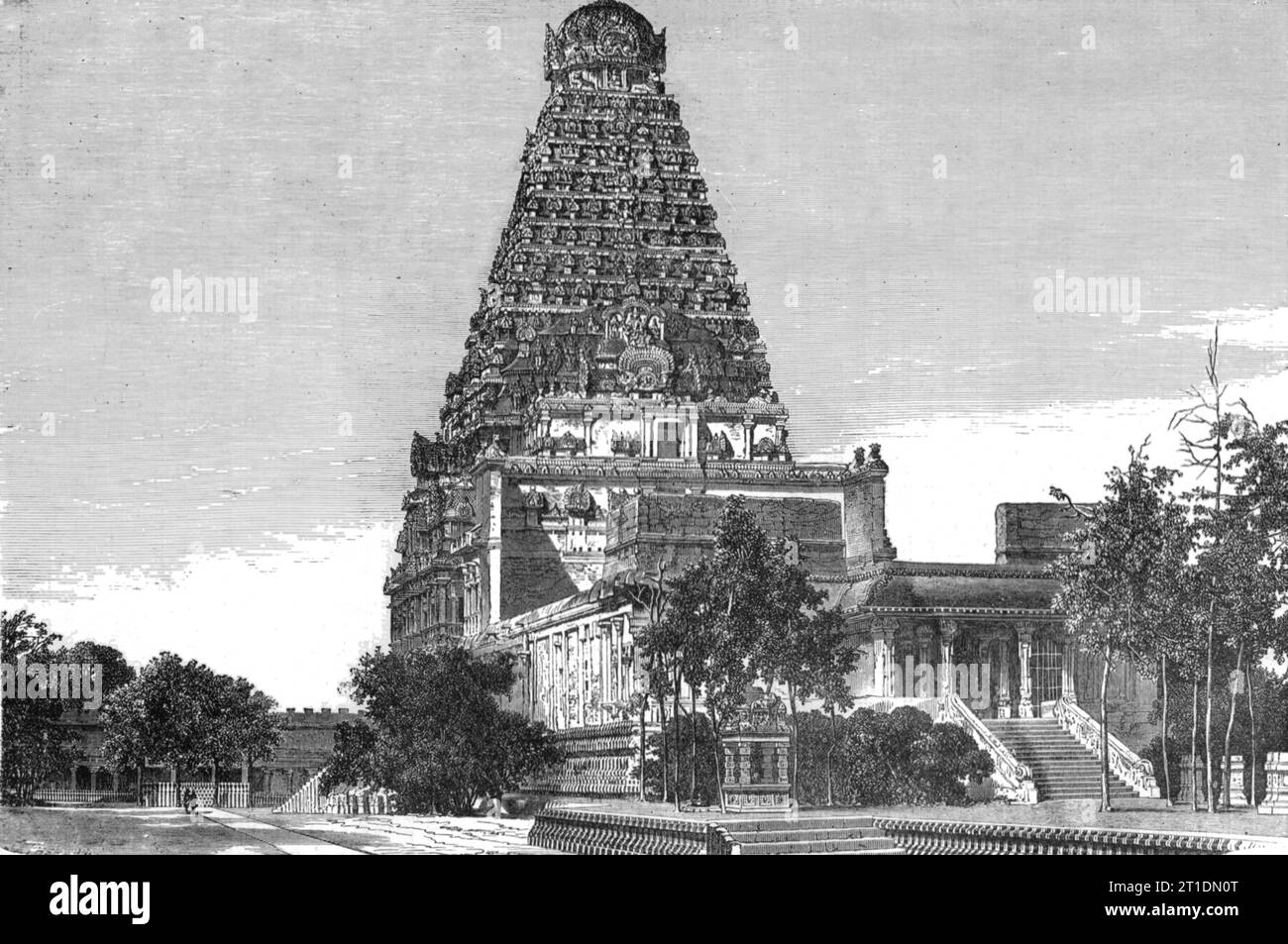 'The Great Entrance Gate of the Pagoda of Tanjore; Notes on the Ancient Temples of India', 1875. From 'Illustrated Travels' by H.W. Bates. [Cassell, Petter, and Galpin, c1880, London] and Galpin. Stock Photo