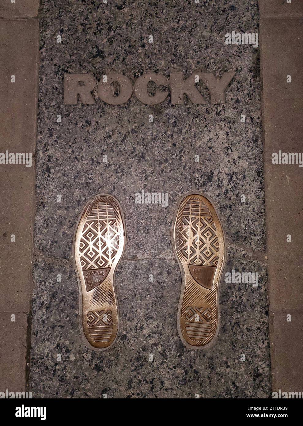 Philadelphia, Pennsylvania, U.S.A - October 12, 2023 - The famous golden color of Rocky Balboa steps near Museum of Art Stock Photo