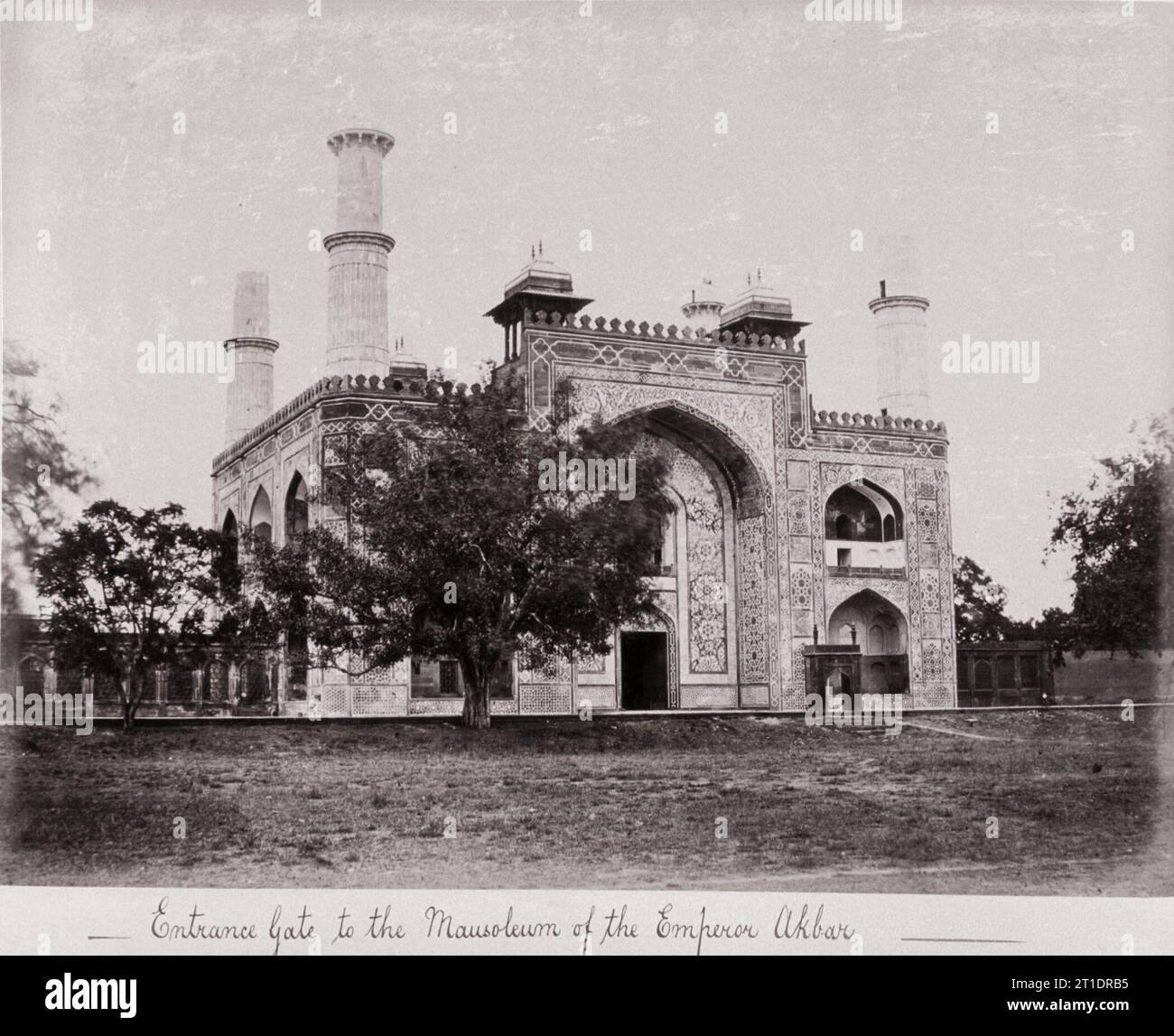 Entrance Gate to the Mausoleum of the Emperor Akbar, Late 1860s. Stock Photo