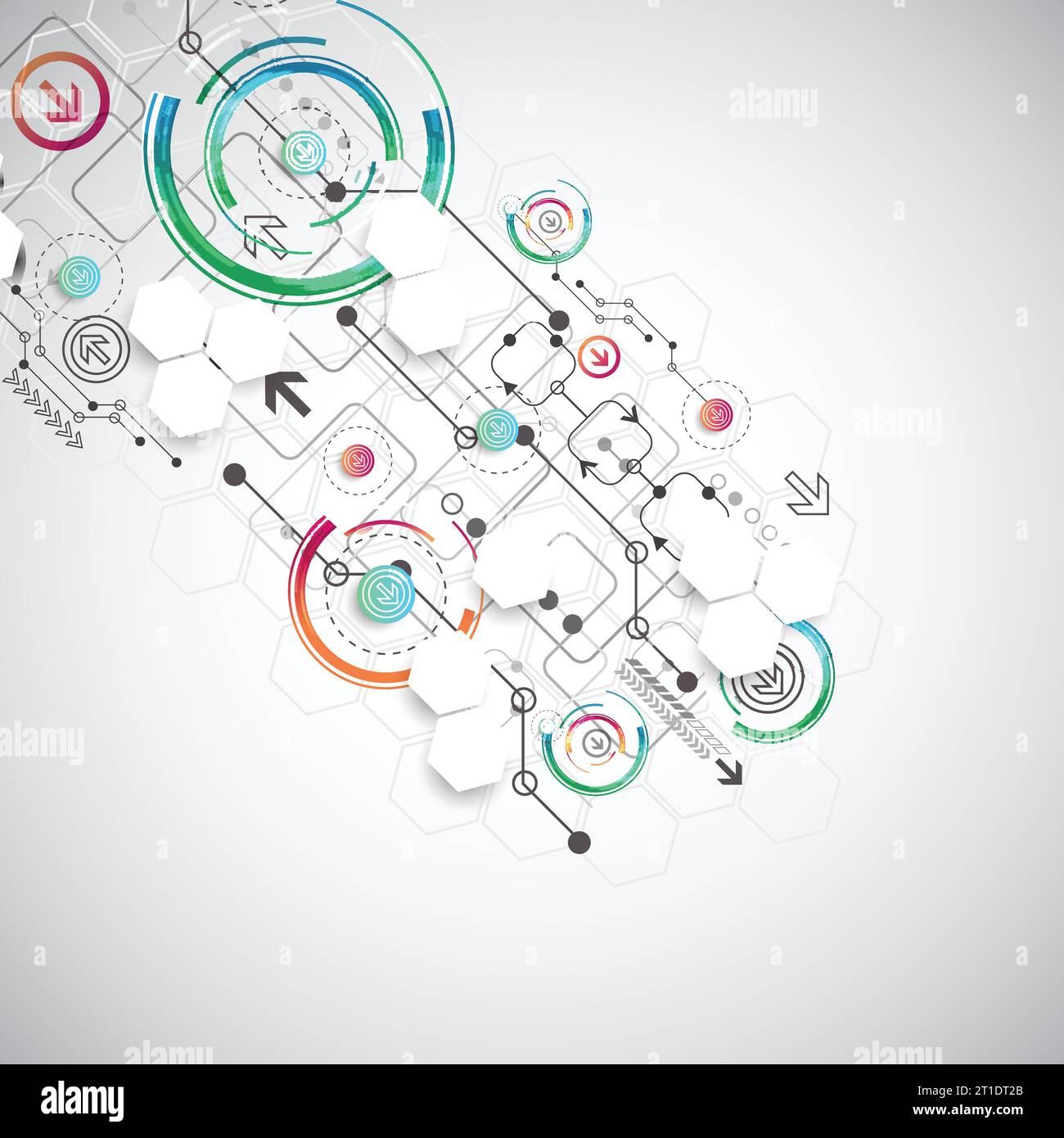 Abstract color background with various technological elements. Vector ...