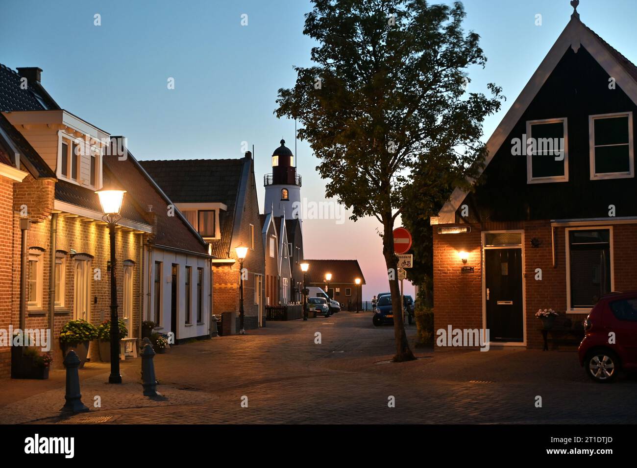 Evening at the lighthouse in Urk on the Ijsselmeer, Netherlands Stock Photo