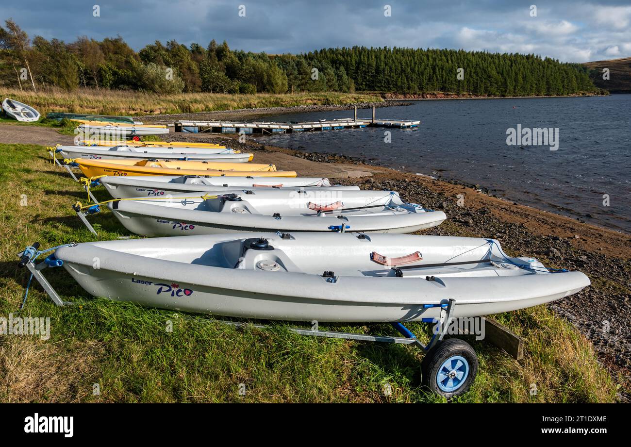 Sailing dinghies at Whiteadder Reservoir, Scottish Borders, Scotland