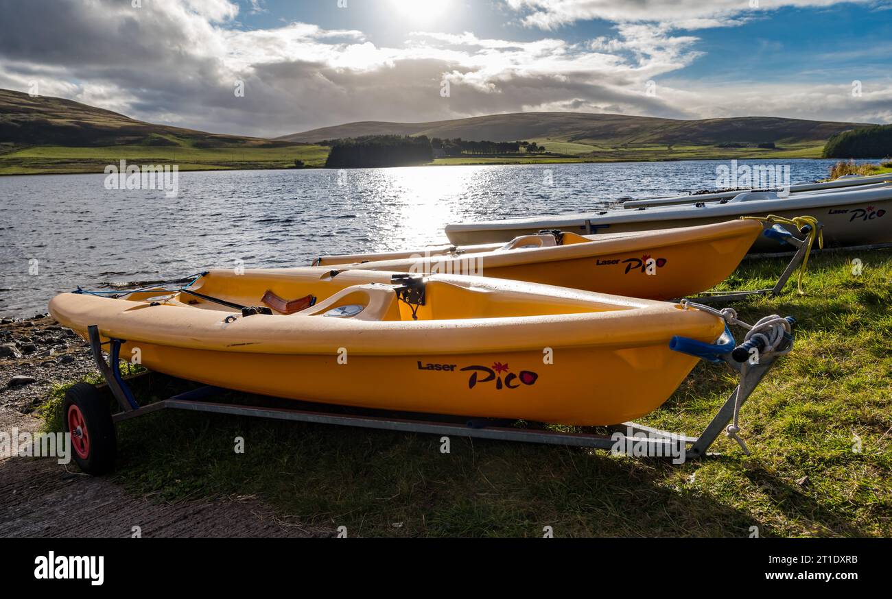 Laser sailing dinghies at Whiteadder Reservoir, Scottish Borders, Scotland, UK Stock Photo