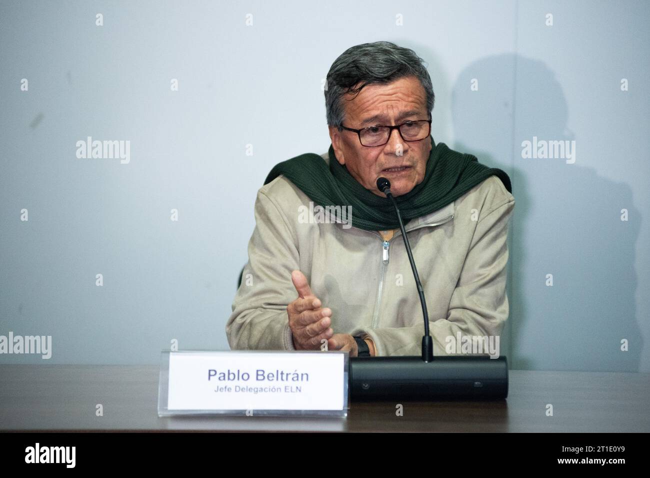 The chief negotiator of the National Liberation Army (ELN) guerrilla group, Israel Ramirez Pineda, also known as Pablo Beltran during a joint declarat Stock Photo