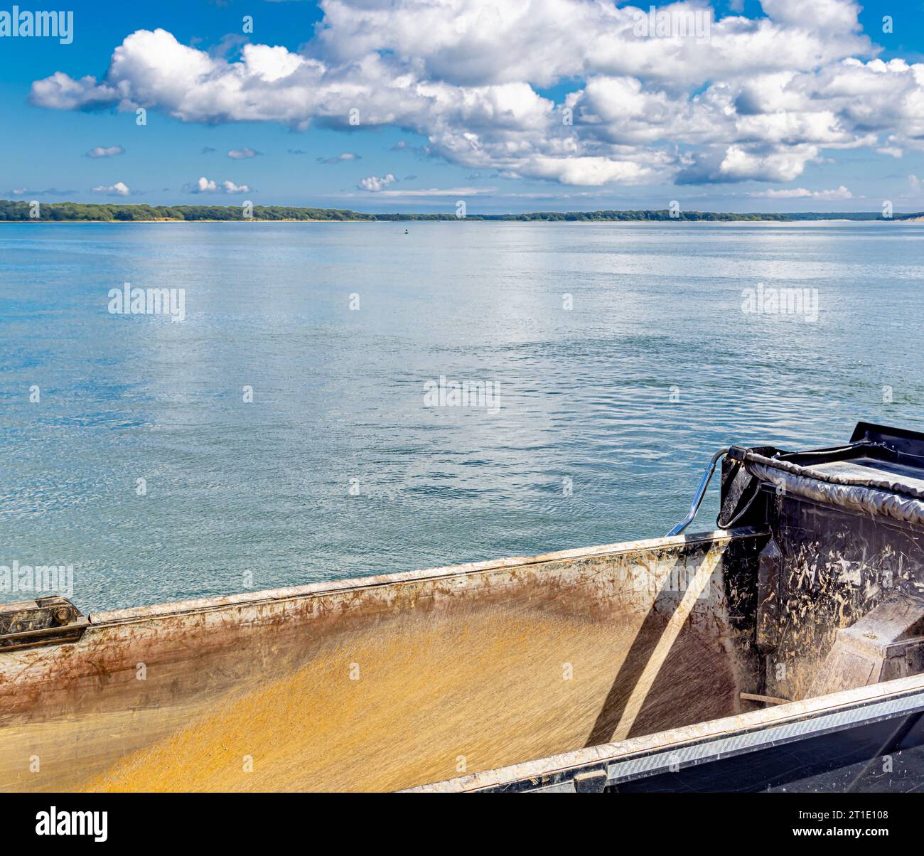 detail of a dump truck on the shelter island ferry Stock Photo