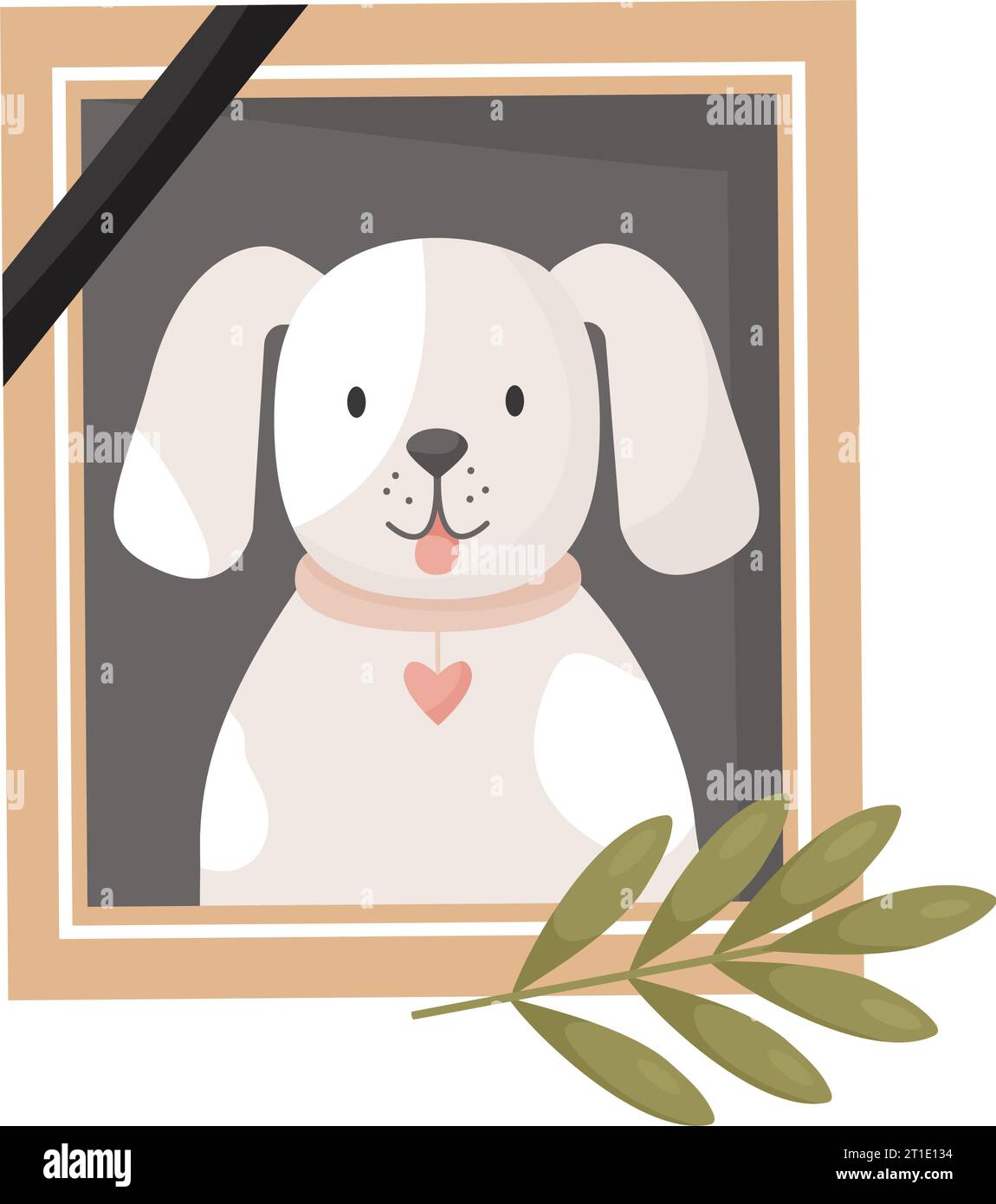 Photograph of dead dog. Vector illustration. Mourning frame with lovely