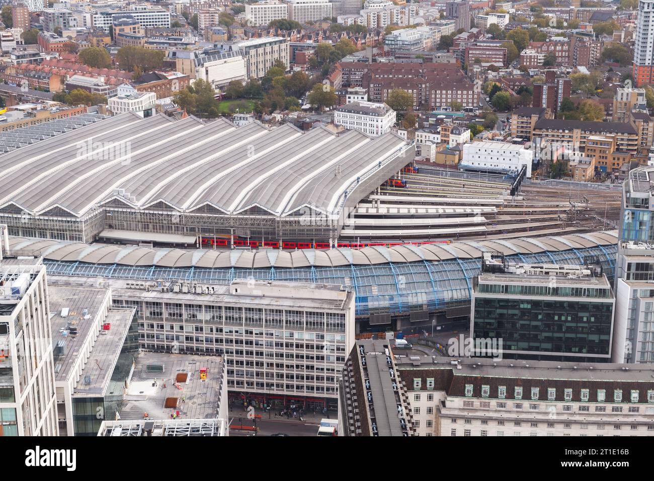 London city bird eye view with Waterloo Station on a daytime Stock Photo