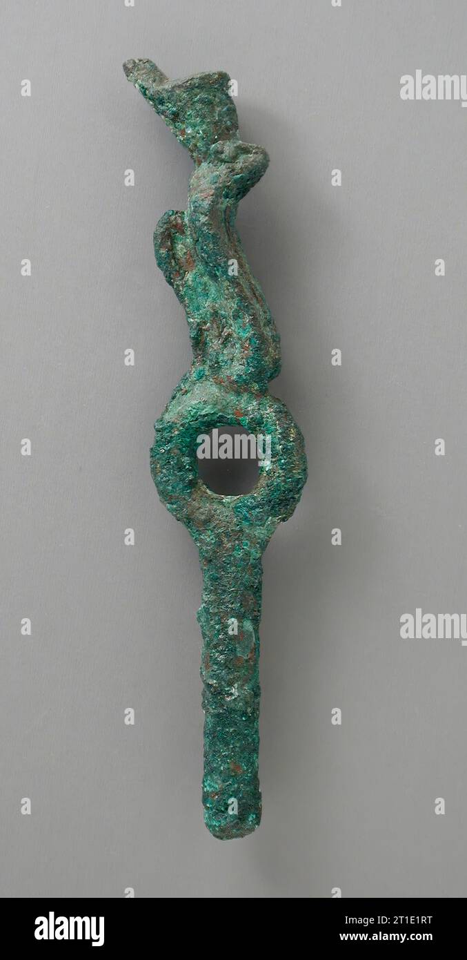 Bronze Ringed Element with Crowned Uraeus Figure, Late PeriodPtolemaic