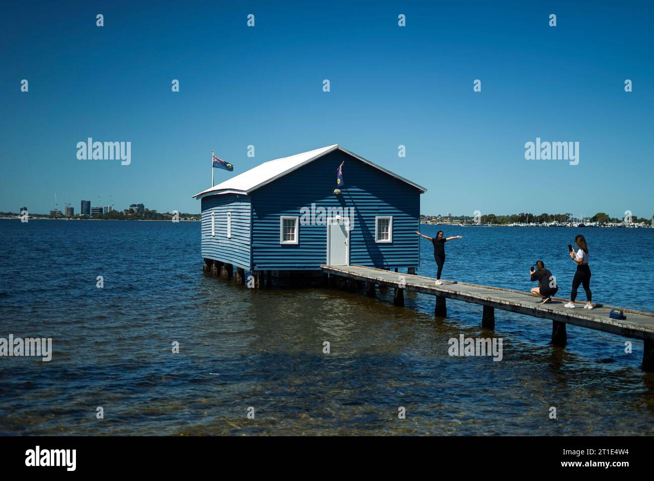 A view of the crawley edge boatshed also known as the blue boat house