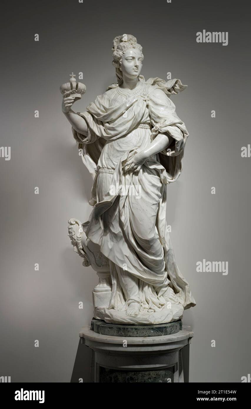 Pair of Allegorical Figures of Wealth and Prudence, from Palazzo Giugni, Florence (image 1 of 2), between c.1703 and c.1708. Stock Photo