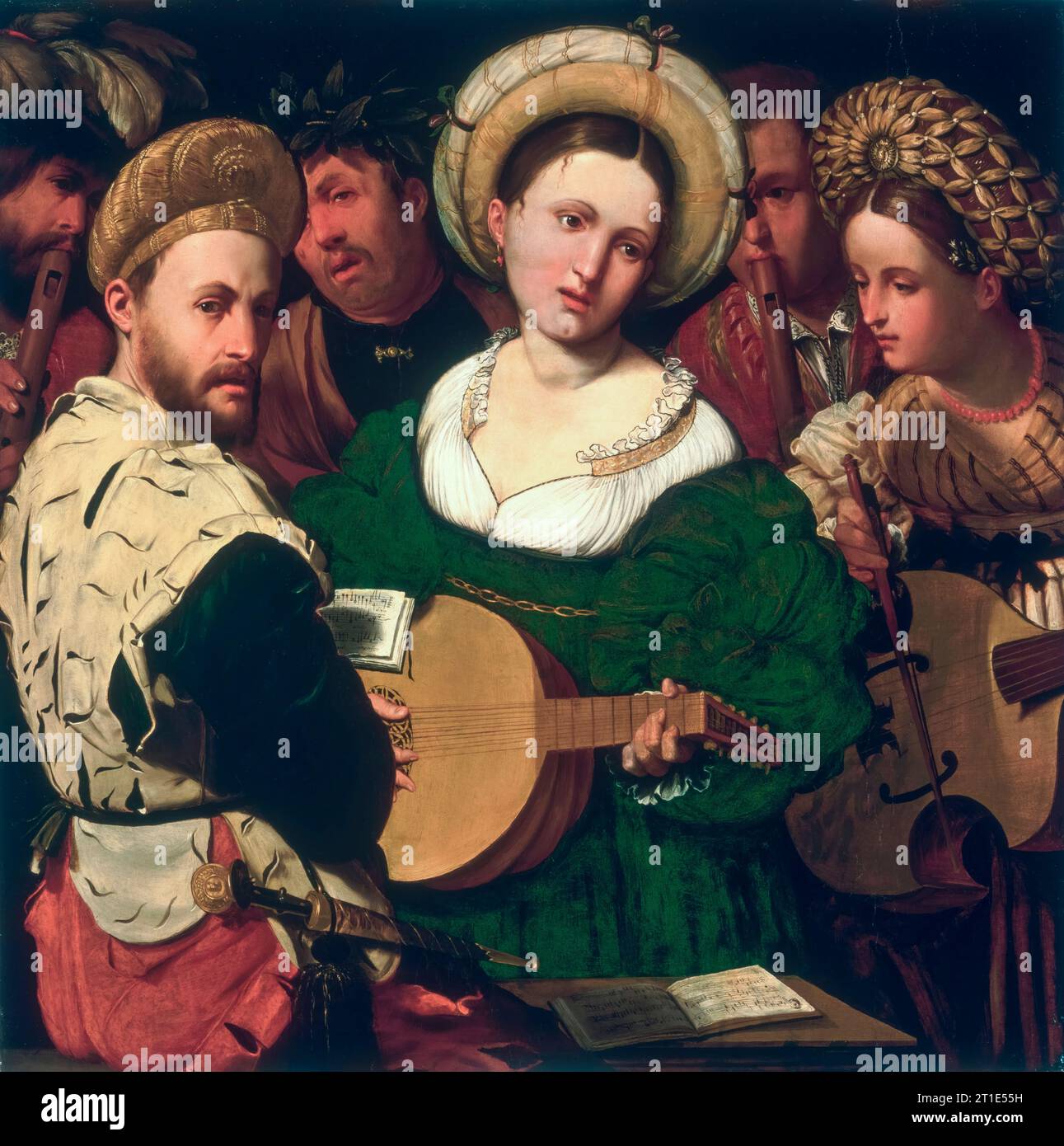 Callisto Piazza, Musical Group, painting in oil on panel, 1520-1529 Stock Photo