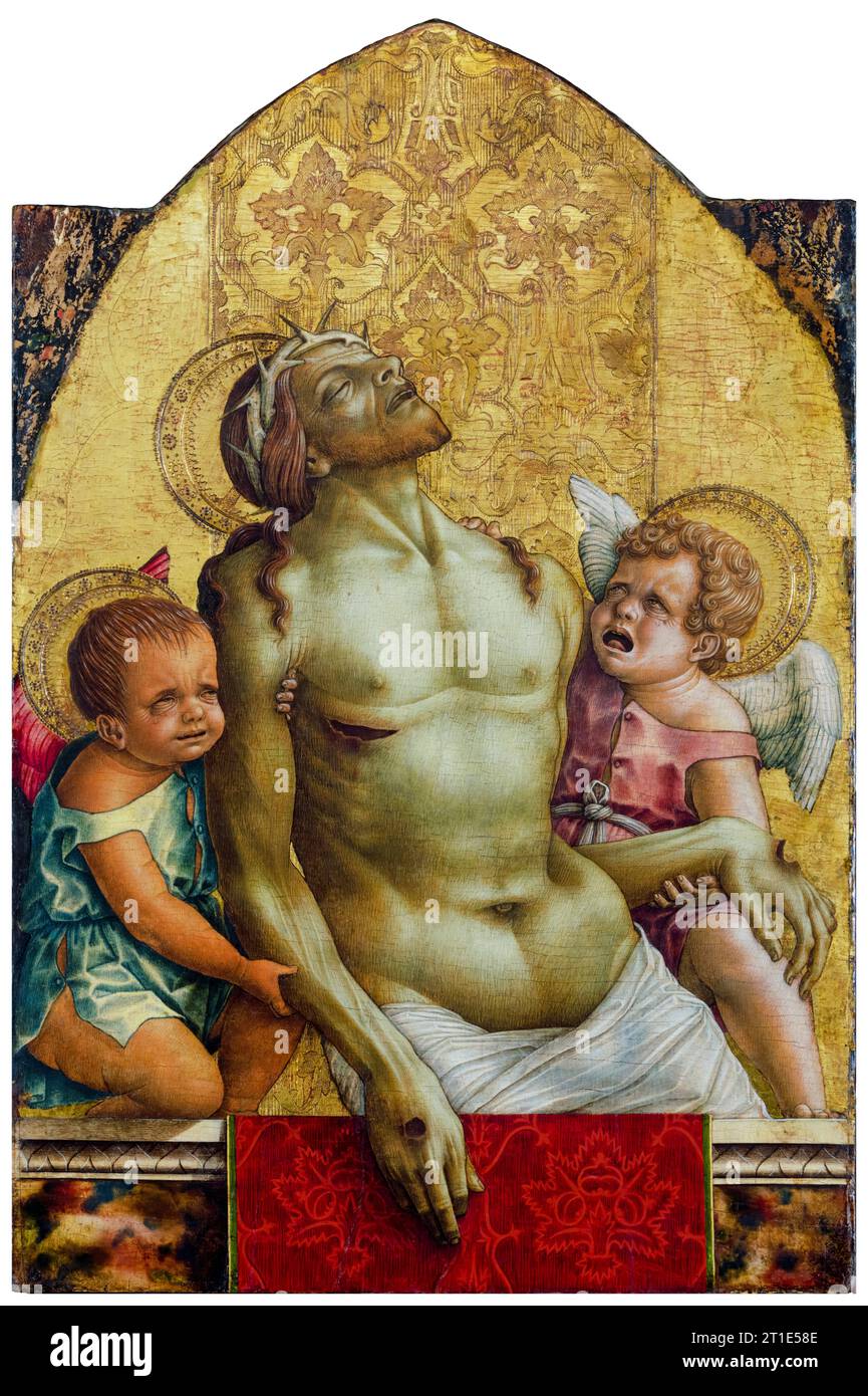 Carlo Crivelli, Dead Christ supported by Two Angels, painting in tempera and gold on panel, circa 1472 Stock Photo