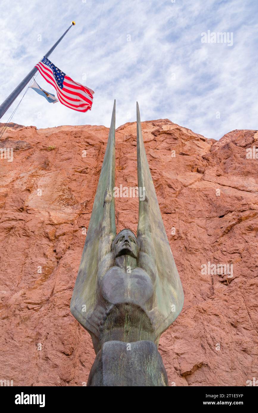 Winged Figures of the Republic statue byt he Hoover Dam in Boulder City, Arizona. Stock Photo
